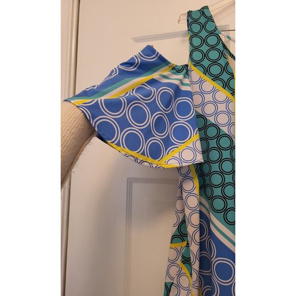 Kaari Blue Cold Shoulder Colorful Geometric Top Blouse Tunic Size XL - Picture 6 of 10